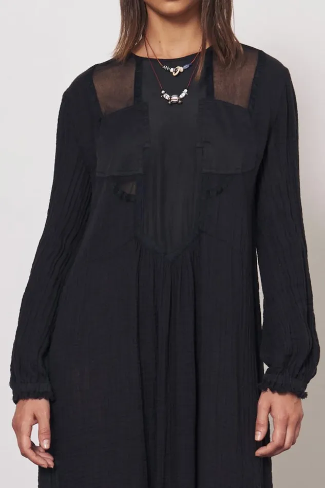 Raquel Allegra Dresses Women Gauze and Cotton Sateen Faded Black Malia Midi Dress