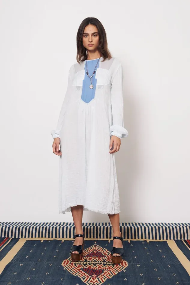 Raquel Allegra Dresses Women Gauze and Cotton Sateen Ice Blue Malia Midi Dress Raquel Allegra Dresses Women Gauze and Cotton Sateen Ice Blue Malia Midi Dress
