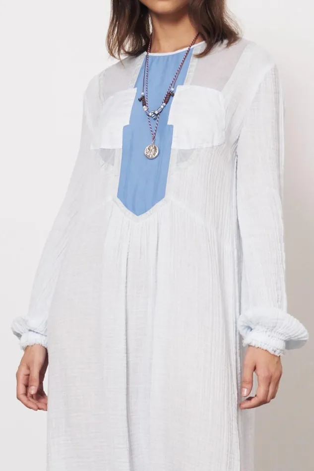 Raquel Allegra Dresses Women Gauze and Cotton Sateen Ice Blue Malia Midi Dress