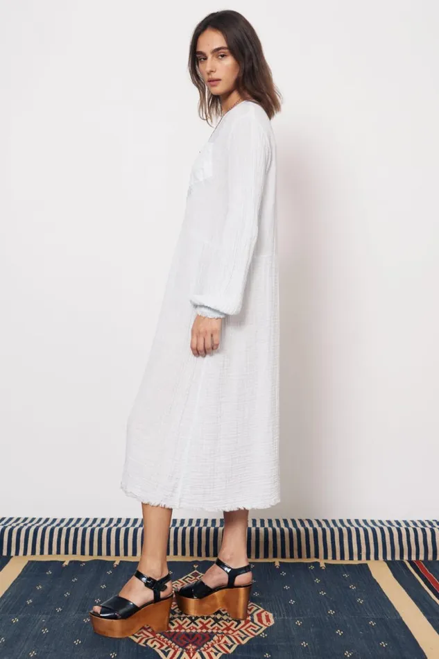 Raquel Allegra Dresses Women Gauze and Cotton Sateen Ice Blue Malia Midi Dress