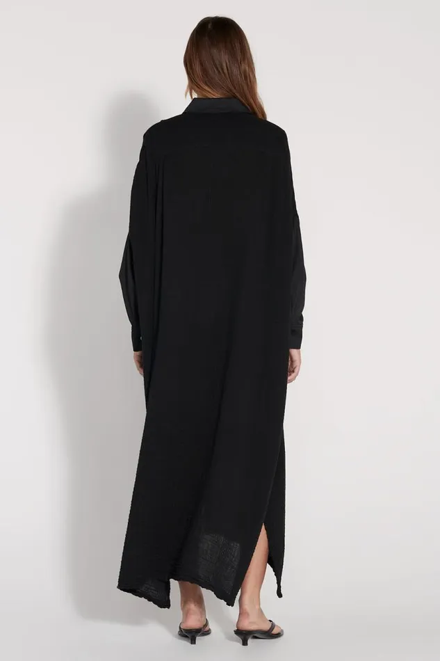 Raquel Allegra Dresses Women Gauze Black Caftan Dress