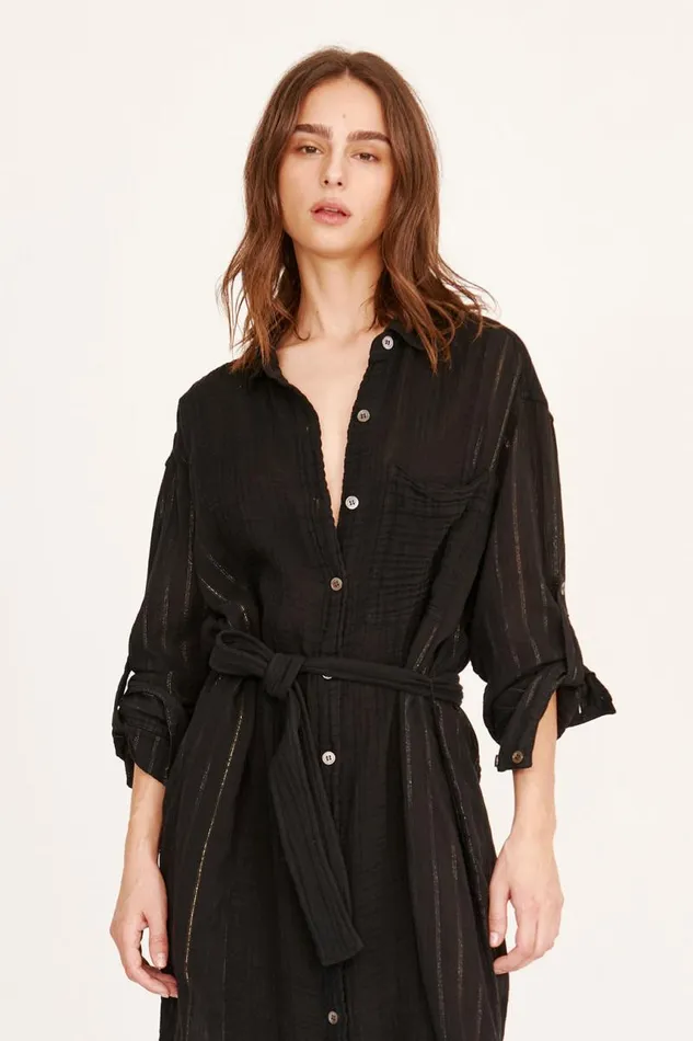 Raquel Allegra Dresses Women Gauze Black Los Feliz Dress