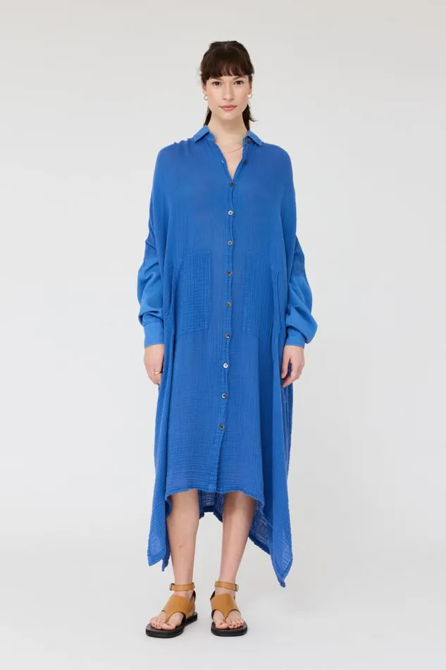 Raquel Allegra Dresses Women Gauze Dusty Blue Caftan Dress