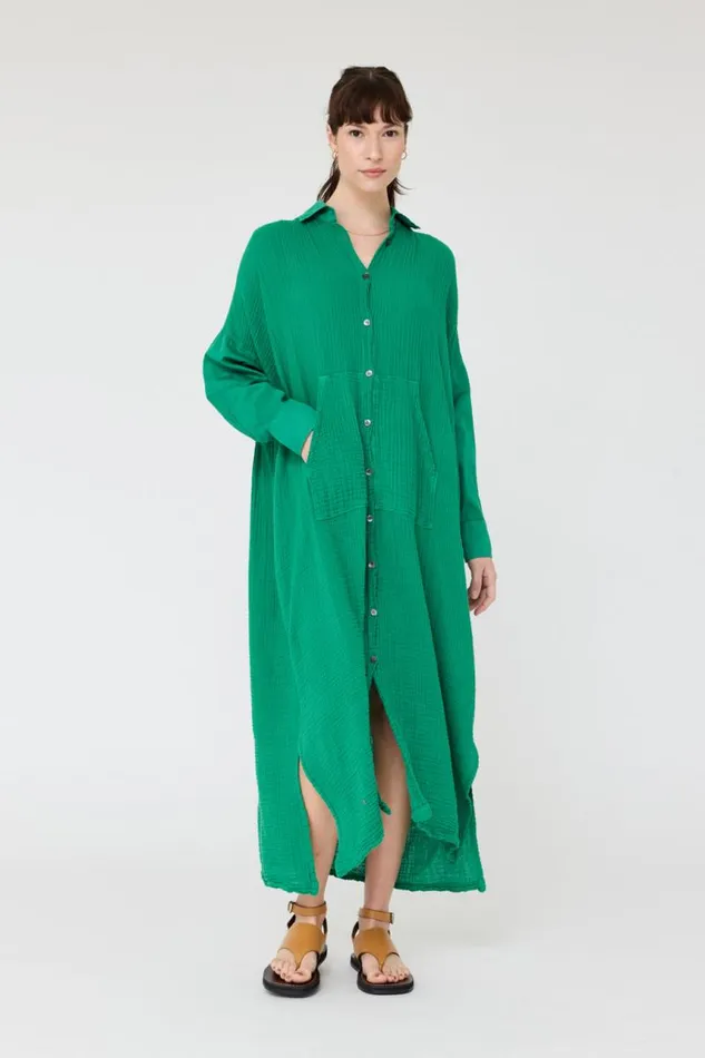 Raquel Allegra Dresses Women Gauze Jade Caftan Dress