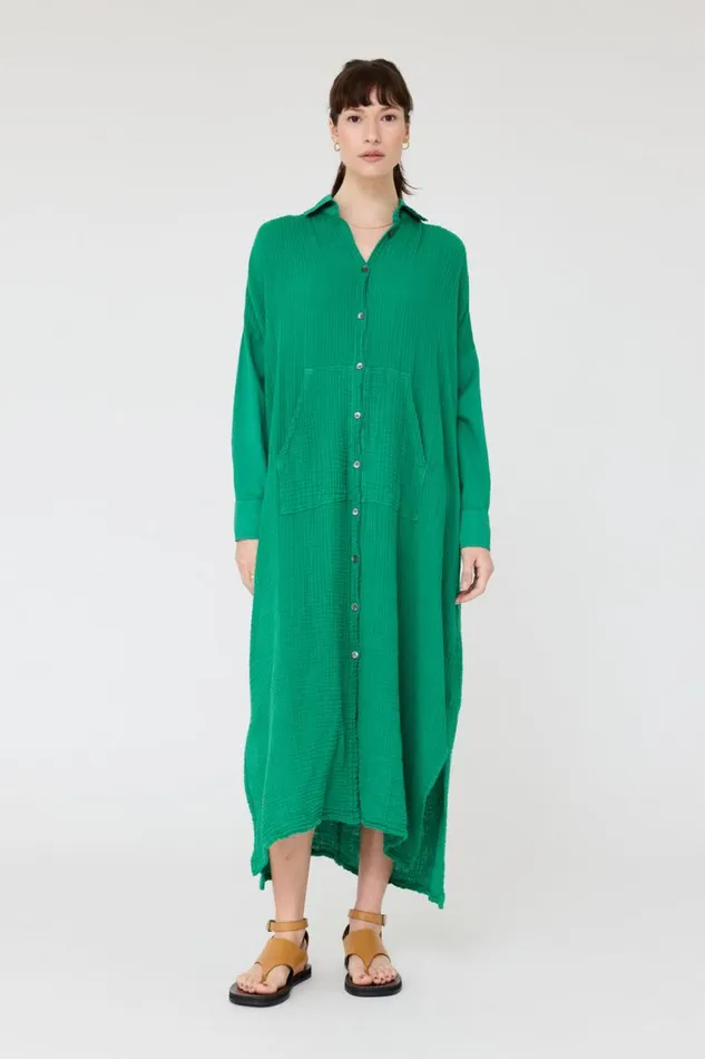 Raquel Allegra Dresses Women Gauze Jade Caftan Dress