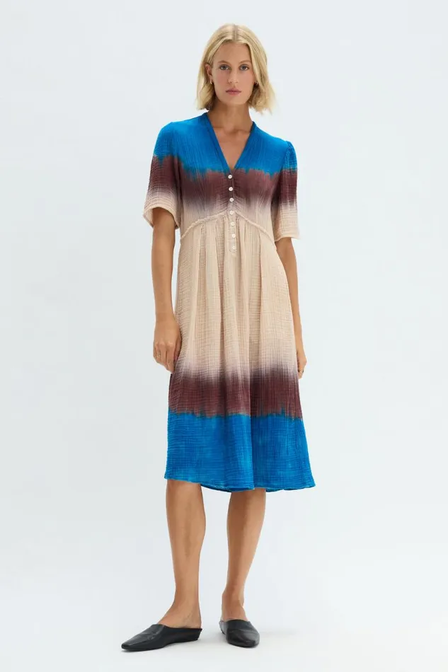 Raquel Allegra Dresses Women Lapis Multi Dual Gauze Garden Dress