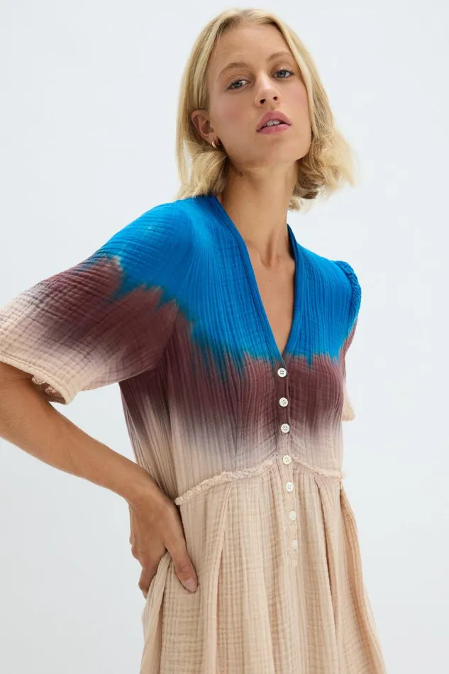 Raquel Allegra Dresses Women Lapis Multi Dual Gauze Garden Dress