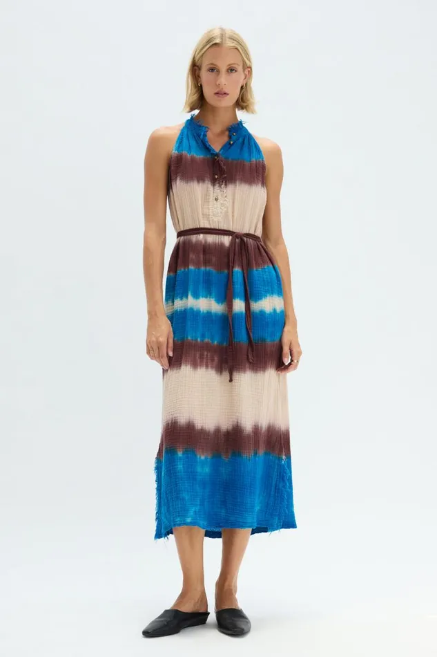 Raquel Allegra Dresses Women Lapis Multi Dual Gauze Halter Dress