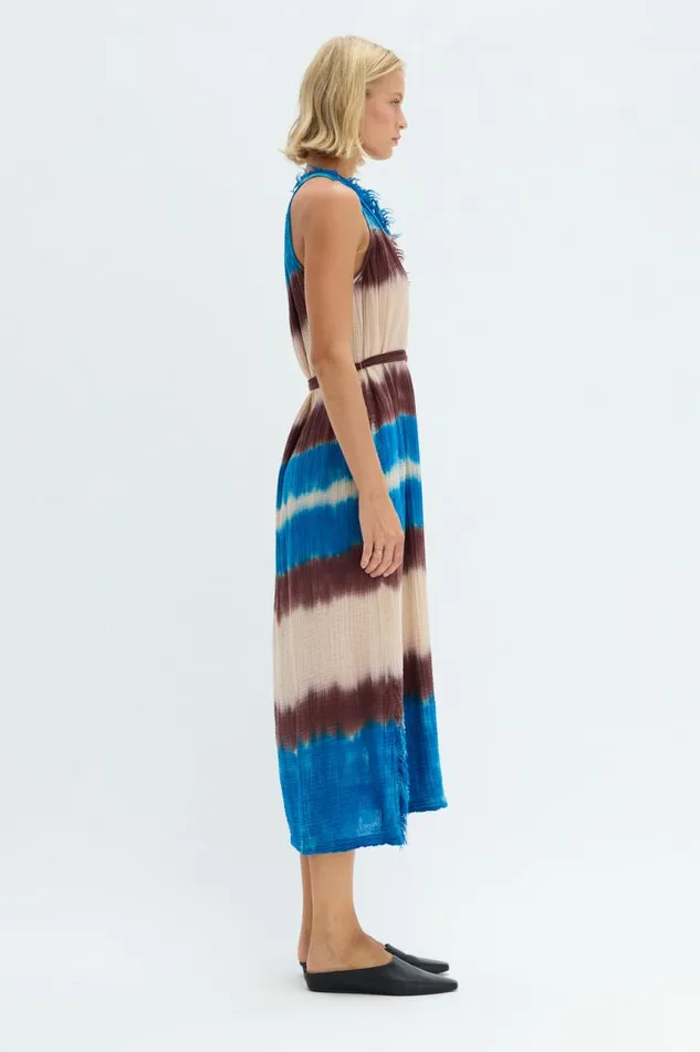 Raquel Allegra Dresses Women Lapis Multi Dual Gauze Halter Dress
