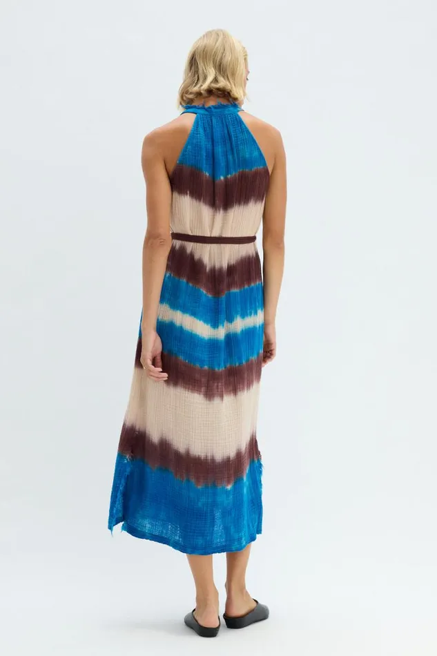 Raquel Allegra Dresses Women Lapis Multi Dual Gauze Halter Dress