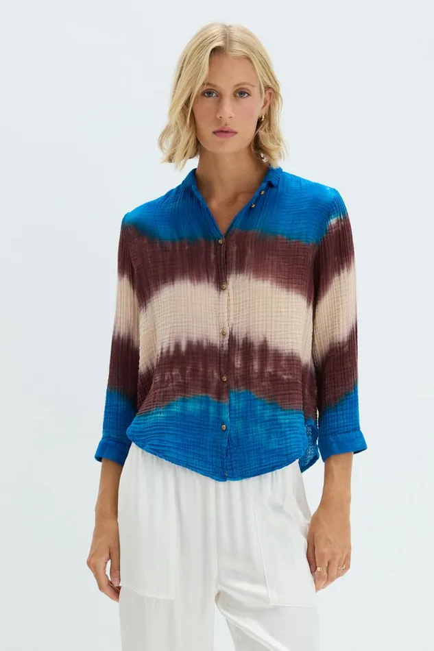 Raquel Allegra Dresses Women Lapis Multi Dual Gauze Lauren Blouse