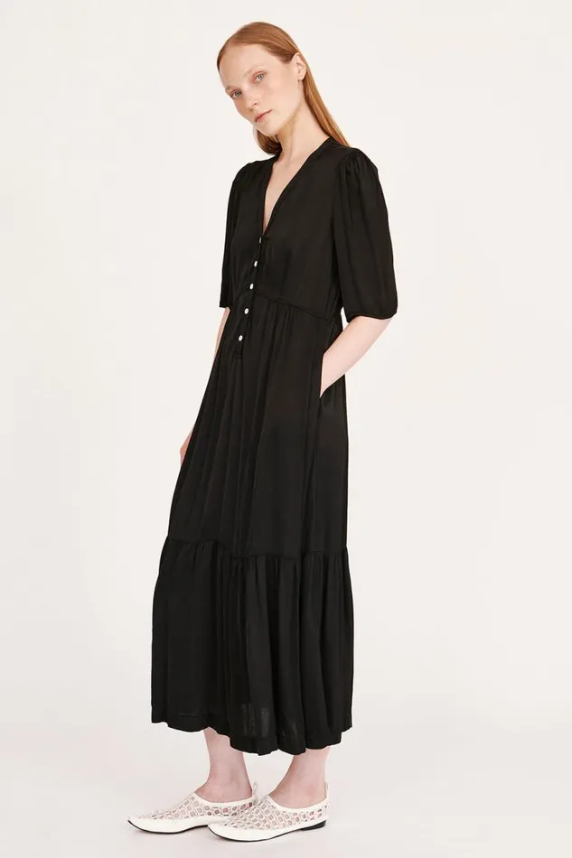 Raquel Allegra Dresses Women Pebble Satin Black Perfect Dress