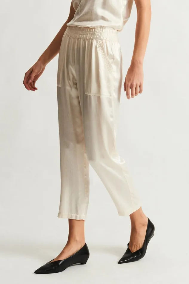 Raquel Allegra Dresses Women Pebble Satin Ivory Trapunto Pant