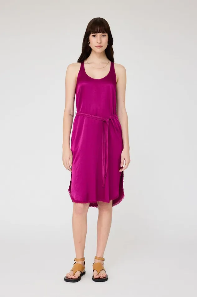 Raquel Allegra Dresses Women Pebble Satin Magenta Effie Tank Dress
