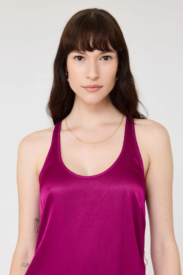 Raquel Allegra Dresses Women Pebble Satin Magenta Effie Tank Dress
