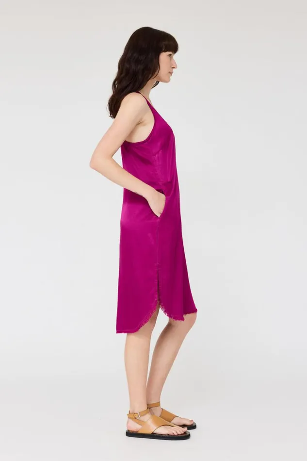 Raquel Allegra Dresses Women Pebble Satin Magenta Effie Tank Dress