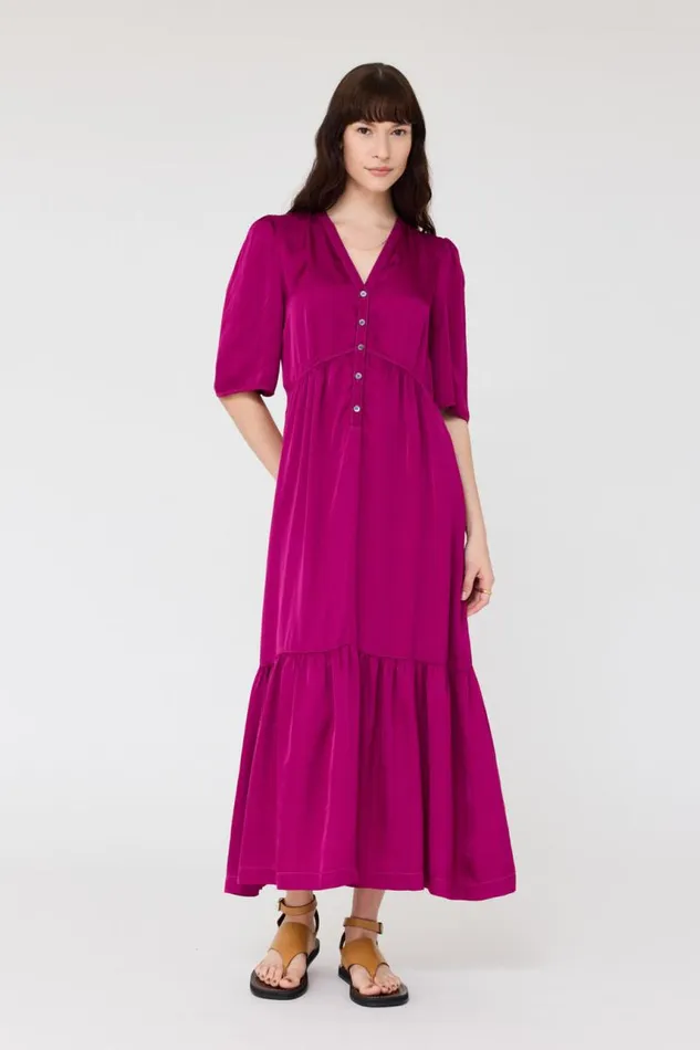 Raquel Allegra Dresses Women Pebble Satin Magenta Perfect Dress