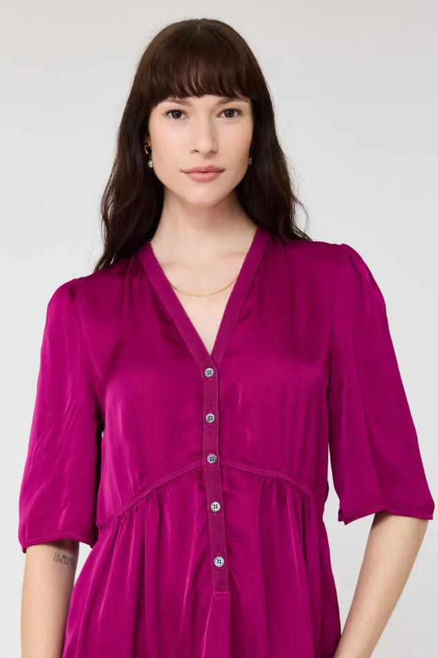 Raquel Allegra Dresses Women Pebble Satin Magenta Perfect Dress