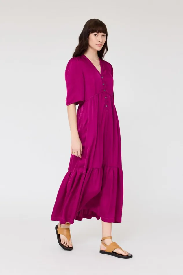 Raquel Allegra Dresses Women Pebble Satin Magenta Perfect Dress