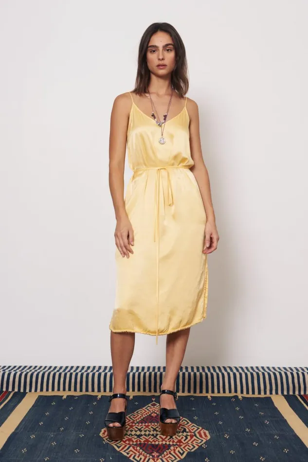Raquel Allegra Dresses Women Pebble Satin Marigold Lily Midi Dress