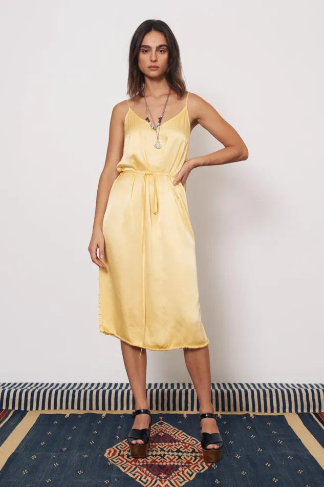 Raquel Allegra Dresses Women Pebble Satin Marigold Lily Midi Dress