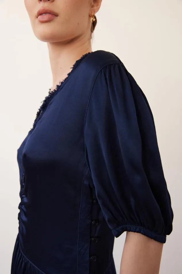Raquel Allegra Dresses Women Pebble Satin Midnight Lagos Midi Dress
