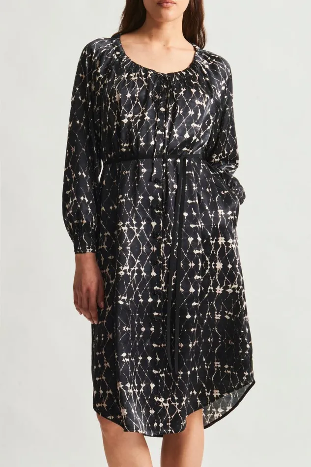 Raquel Allegra Dresses Women Silk Charmeuse Diamond Charcoal Masai Midi Dress