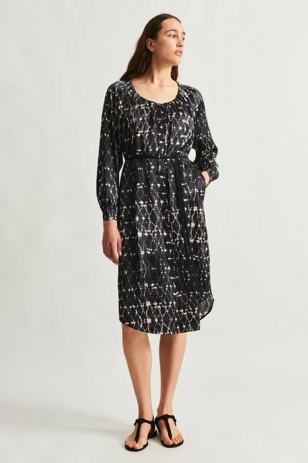 Raquel Allegra Dresses Women Silk Charmeuse Diamond Charcoal Masai Midi Dress