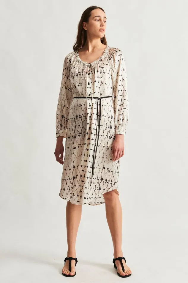 Raquel Allegra Dresses Women Silk Charmeuse Diamond Cream Masai Midi Dress