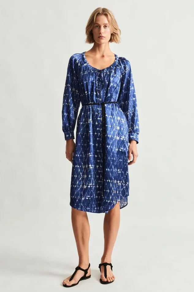 Raquel Allegra Dresses Women Silk Charmeuse Diamond New Blue Masai Midi Dress