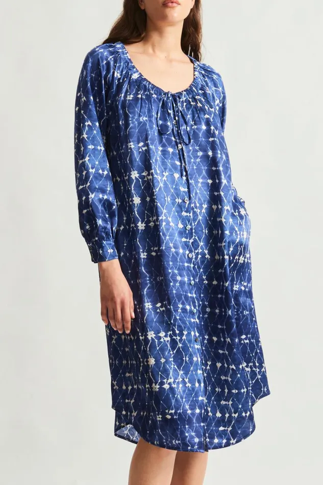 Raquel Allegra Dresses Women Silk Charmeuse Diamond New Blue Masai Midi Dress