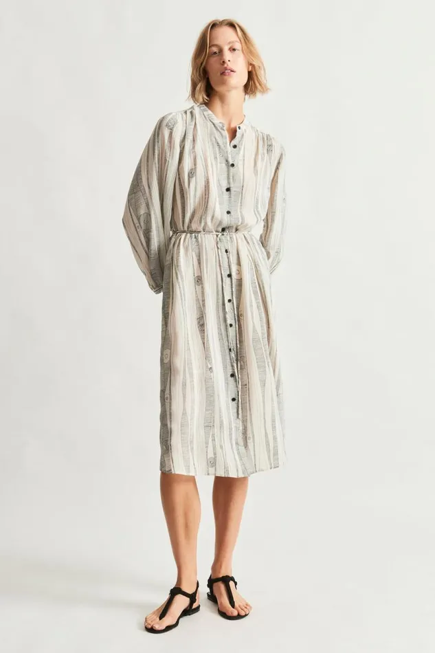 Raquel Allegra Dresses Women Silk Dirty White Black Print Vanessa Dress