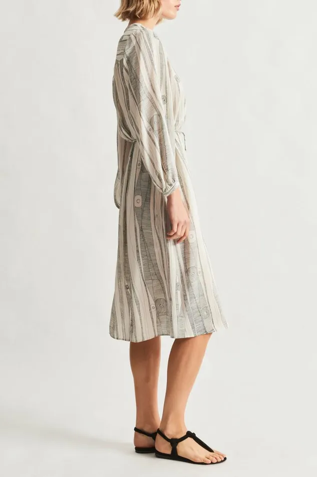 Raquel Allegra Dresses Women Silk Dirty White Black Print Vanessa Dress