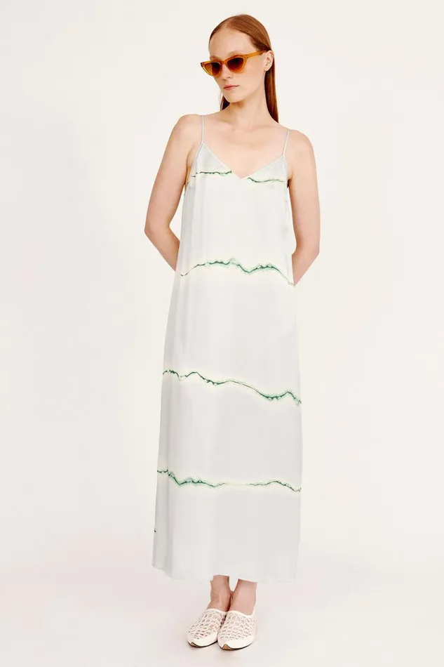 Raquel Allegra Dresses Women Silk Print Ice Blue And Jade Normandie Maxi Dress Raquel Allegra Dresses Women Silk Print Ice Blue And Jade Normandie Maxi Dress