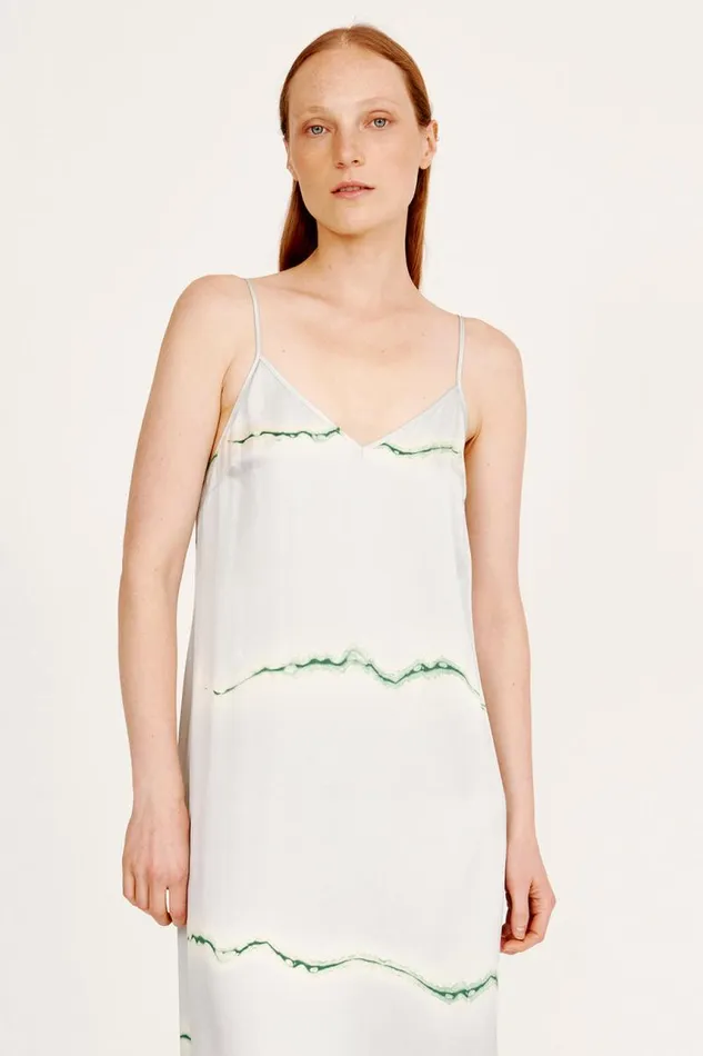 Raquel Allegra Dresses Women Silk Print Ice Blue And Jade Normandie Maxi Dress