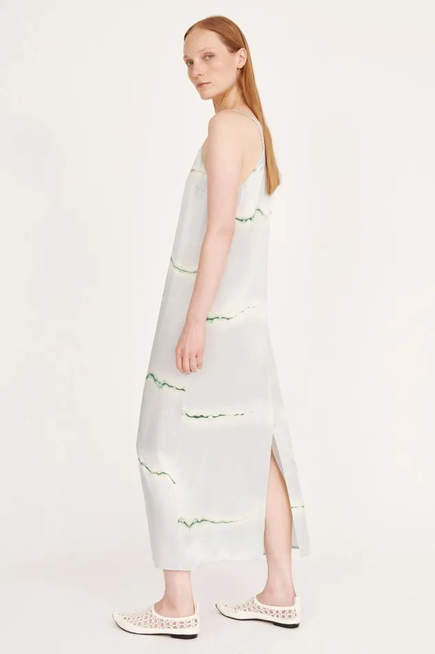 Raquel Allegra Dresses Women Silk Print Ice Blue And Jade Normandie Maxi Dress