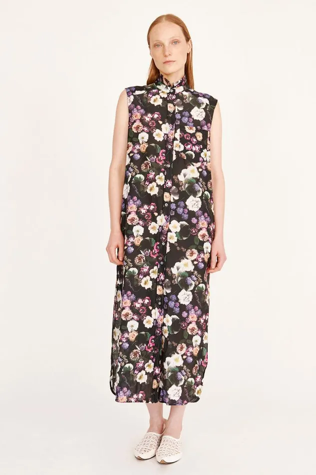 Raquel Allegra Dresses Women Silk Voile Black Floral Highland Dress