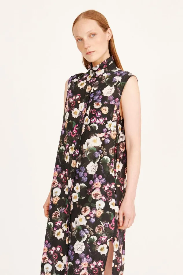 Raquel Allegra Dresses Women Silk Voile Black Floral Highland Dress