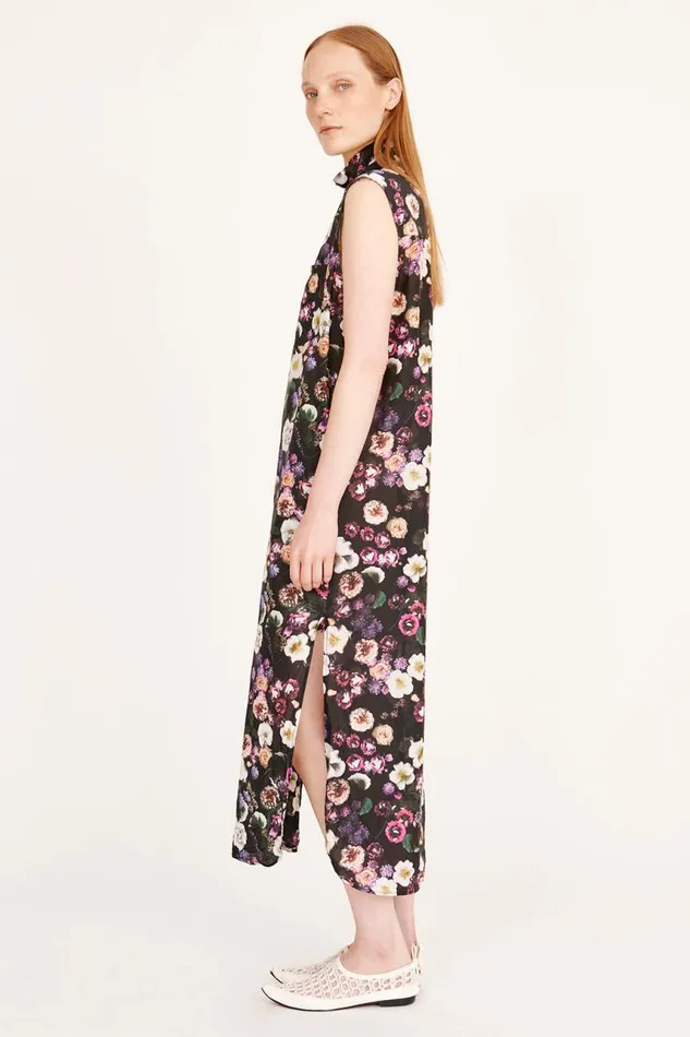 Raquel Allegra Dresses Women Silk Voile Black Floral Highland Dress