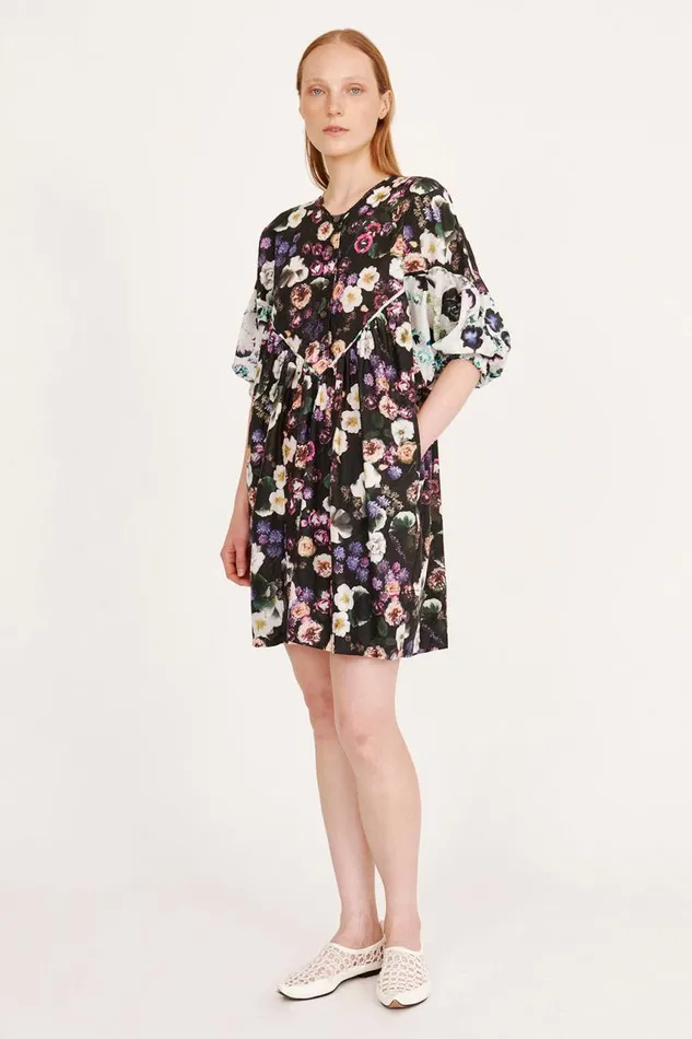 Raquel Allegra Dresses Women Silk Voile Black Floral PCH Dress
