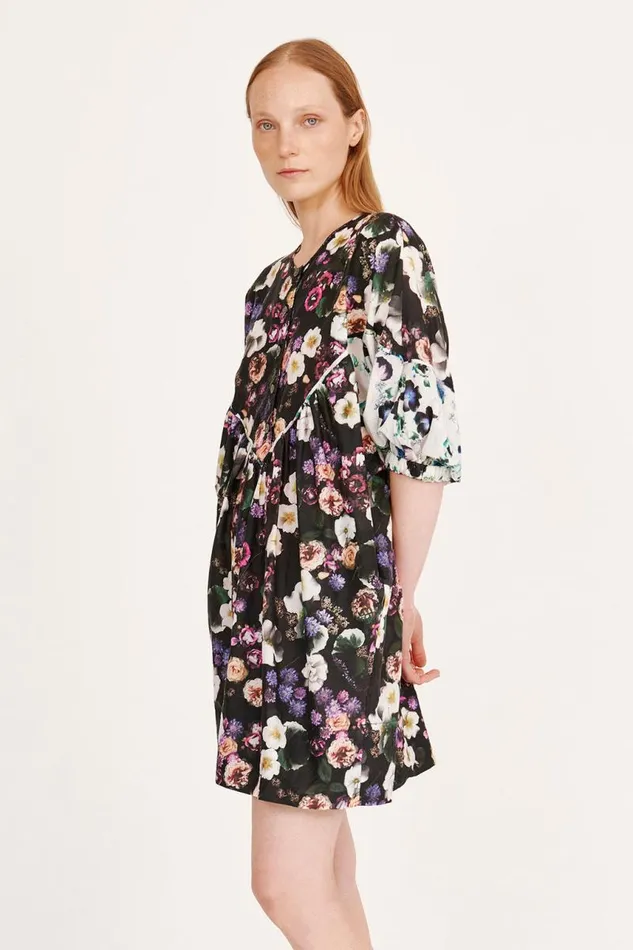 Raquel Allegra Dresses Women Silk Voile Black Floral PCH Dress