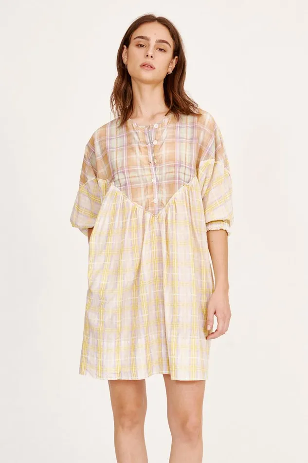 Raquel Allegra Dresses Women Silk Voile Sun Plaid PCH Dress