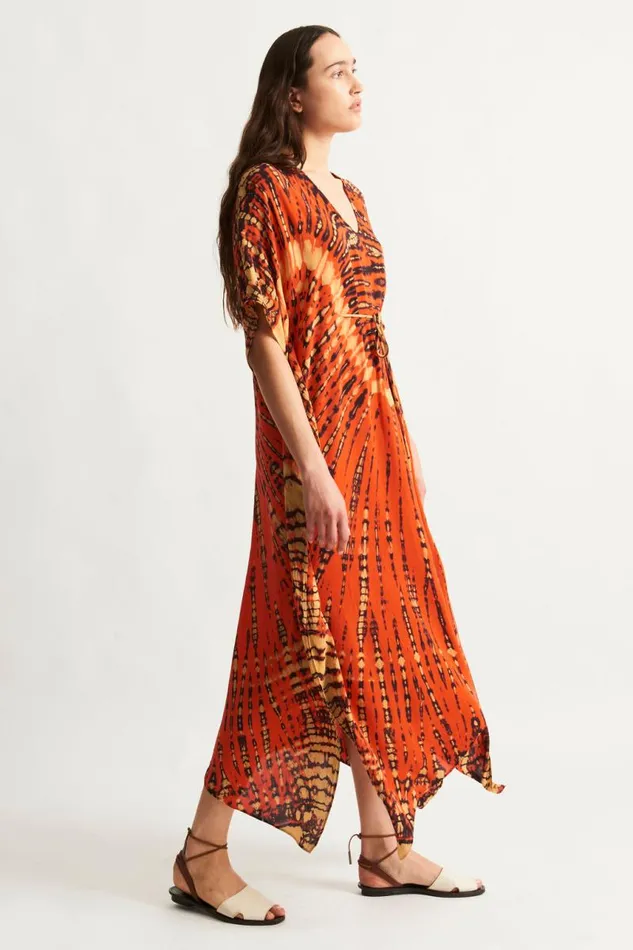 Raquel Allegra Dresses Women Tomato And Navy Kigali Silk Caftan