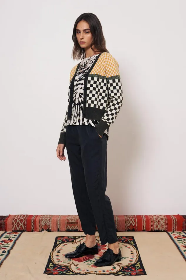 Raquel Allegra Sweaters and Knits Women Check Black Chalk Mawali Cardigan
