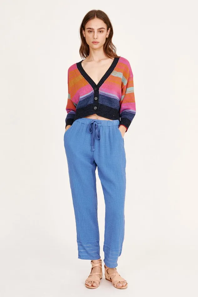 Raquel Allegra Sweaters and Knits Women Cotton Cashmere Blues Gower Cardigan