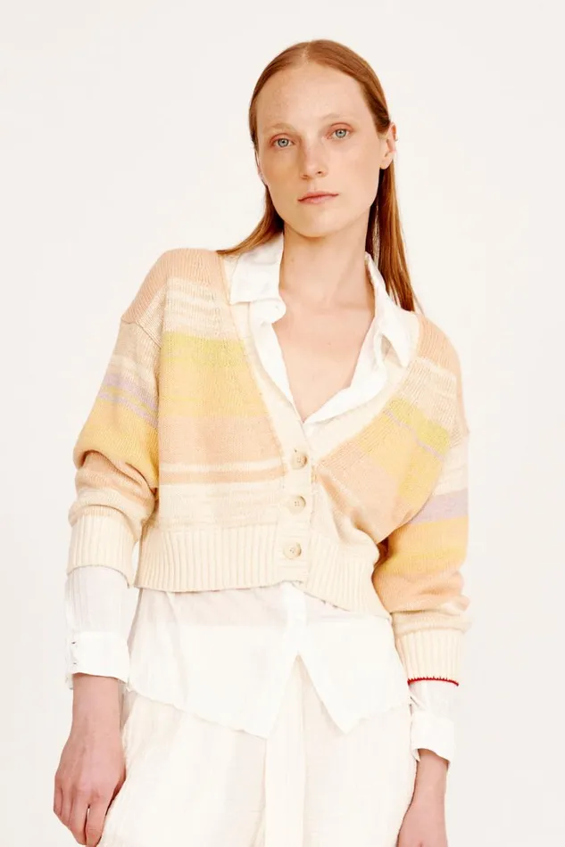 Raquel Allegra Sweaters and Knits Women Cotton Cashmere Yellows Gower Cardigan