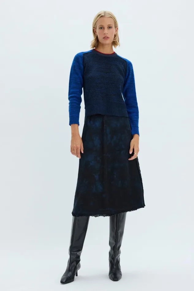 Raquel Allegra Sweaters and Knits Women Dark Indigo Denim Aurora Skirt