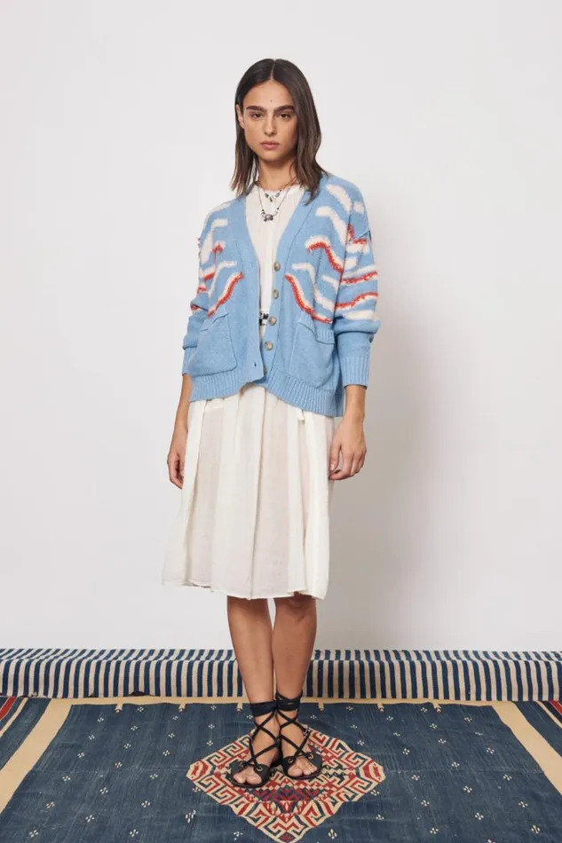 Raquel Allegra Sweaters and Knits Women Light Denim And Chalk Accra Cardigan