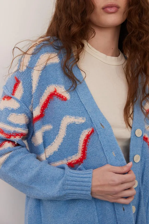 Raquel Allegra Sweaters and Knits Women Light Denim And Chalk Accra Cardigan