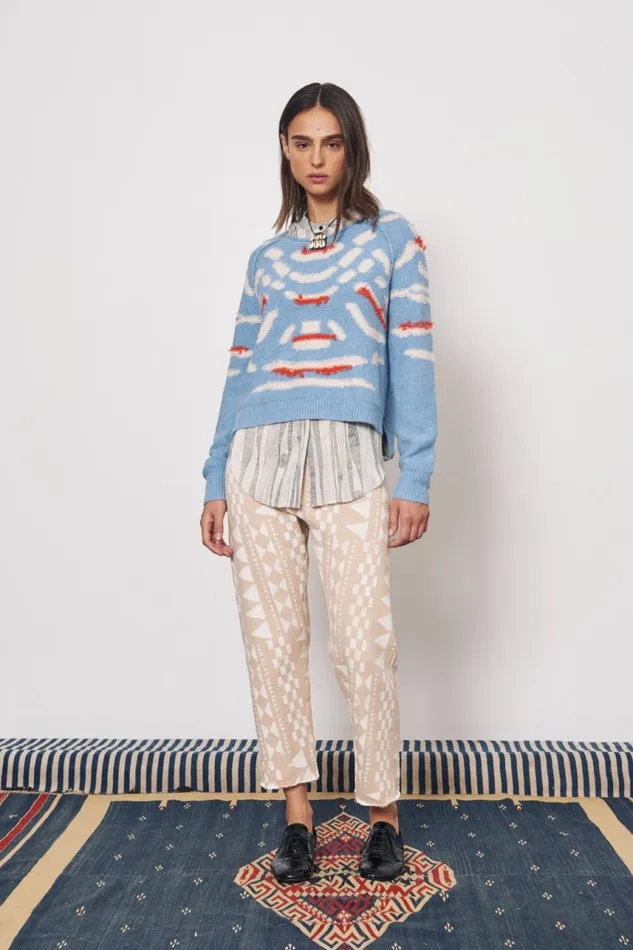 Raquel Allegra Sweaters and Knits Women Light Denim And Chalk Zuri Pullover